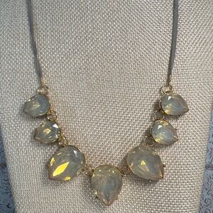 Gold Imitation Opal Statement Necklace fabric chain closure and Earrings Set